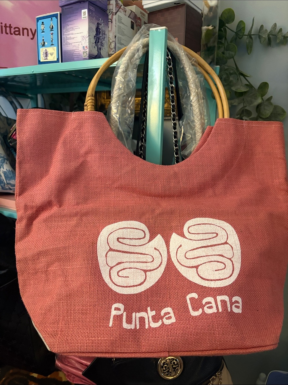 Punta Cana Pink Tote Bag with Bamboo Handles